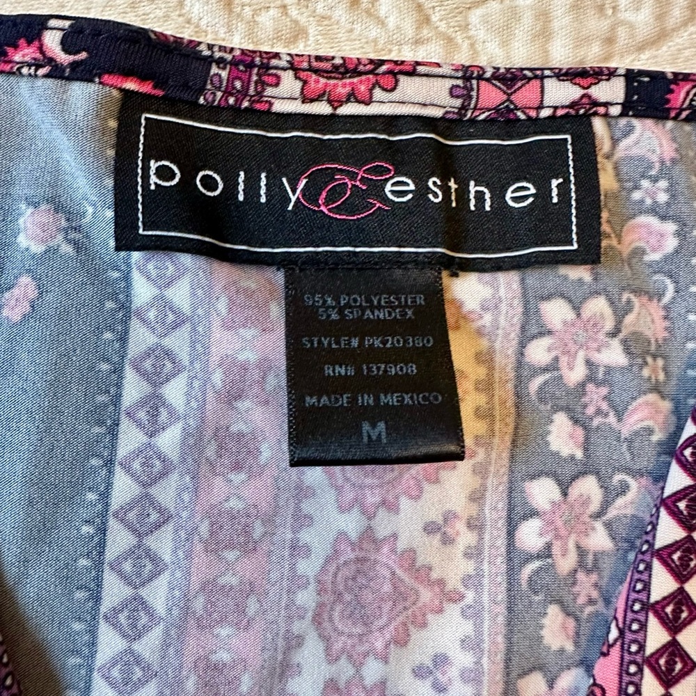 Polly & Esther Navy and Pink Floral Bell Sleeve Blouse - Picture 9 of 15